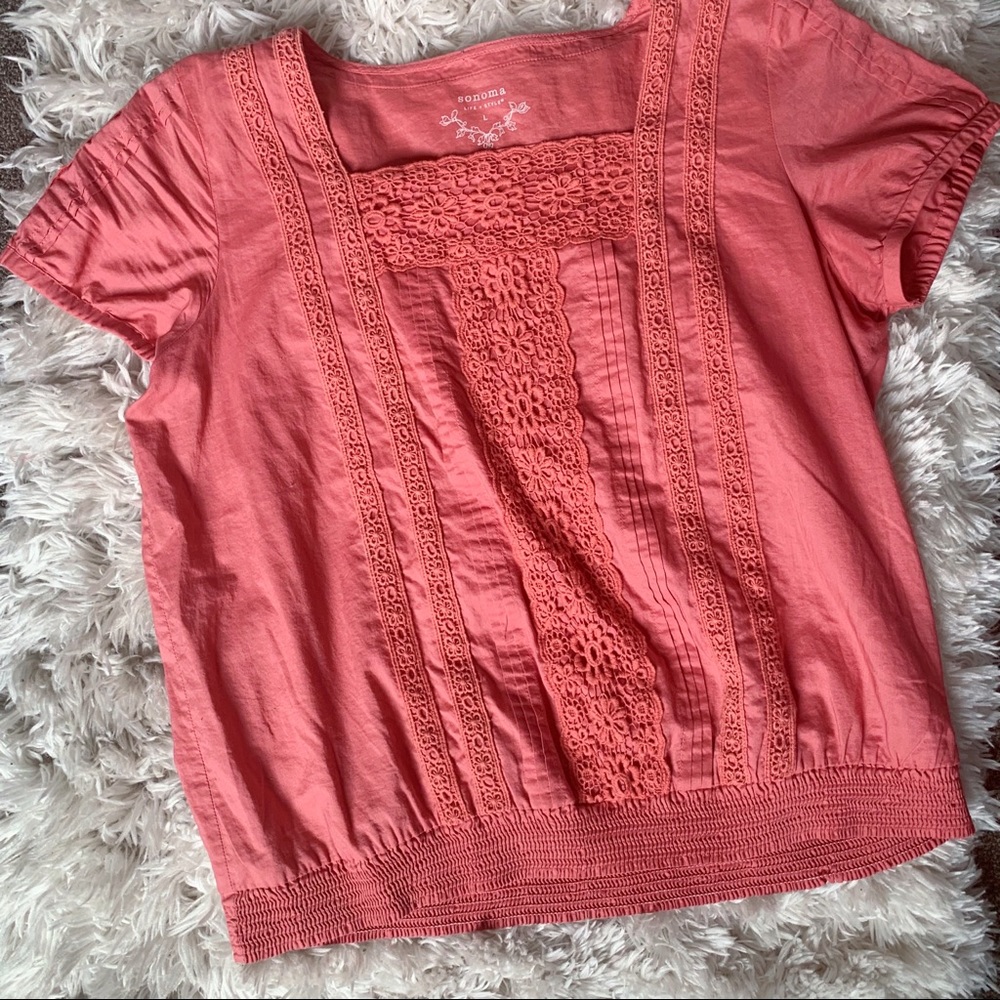 Sonoma Pink Short Sleeve Top with Flower Detailing